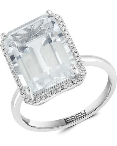 Effy 14k White Gold, White Topaz & Diamond Halo Ring - Grey
