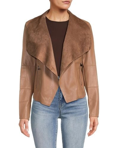 Bagatelle Open Front Faux Leather Jacket - Blue