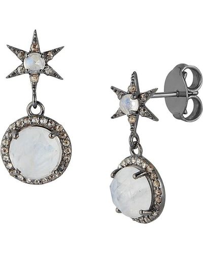 Banji Jewelry Rhodium Plated Sterling, Moonstone & Diamond Drop Earrings - Metallic