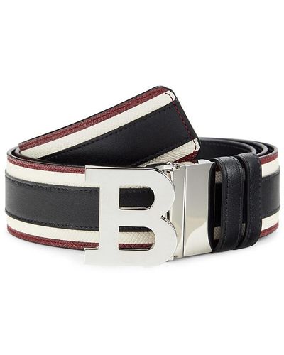 Bally Striped Reversible Leather Belt - Black