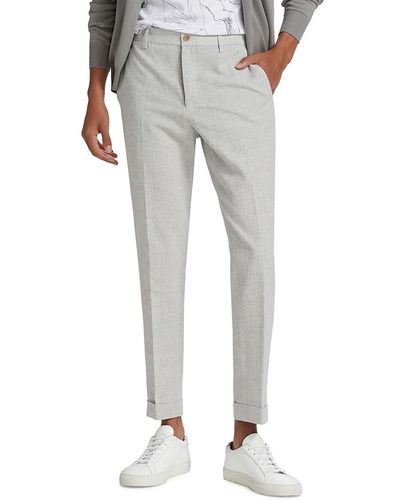 Saks Fifth Avenue Slim Fit Cropped Herringbone Pants - Gray