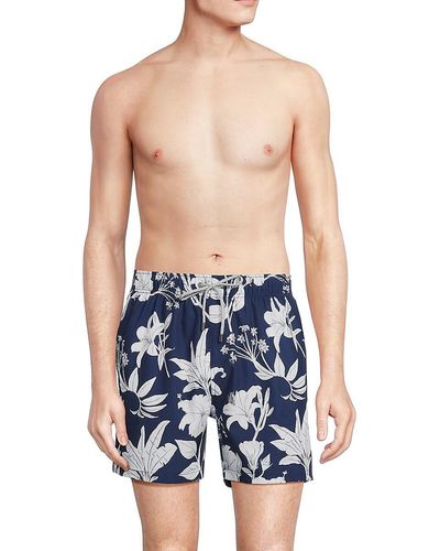 Vintage Summer Floral Swim Shorts - Blue