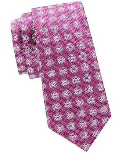 Canali Medallion Silk Jacquard Tie - Pink