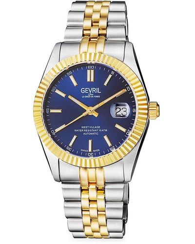 Gevril West Village 40Mm Two-Tone Stainless Steel Automatic Bracelet Watch - Blue