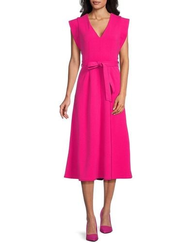 Calvin Klein Belted Maxi A Line Dress - Pink
