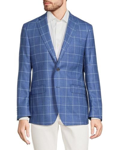 Saks Fifth Avenue Saks Fifth Avenue Modern Fit Windowpane Wool Blend Sportcoat - Blue