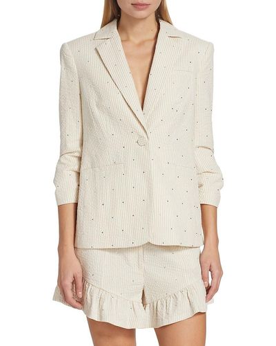 Cinq À Sept Khloe Rhinestone Seersucker Blazer - White