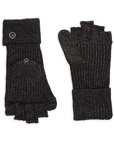 Calvin Klein Ribbed Metallic Fingerless Glove - Black