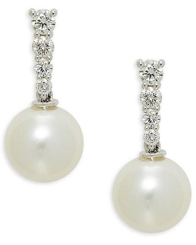 Belpearl 18K, Diamond & 9Mm Cultured Freshwater Pearl Drop Earrings - White