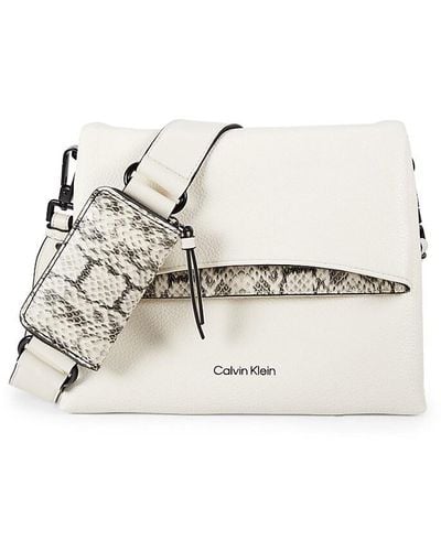 Calvin Klein Snakeskin Embossed Trim Crossbody Bag - White