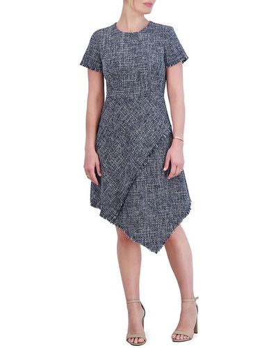 Eliza J Tweed Asymmetric A-line Dress - Blue
