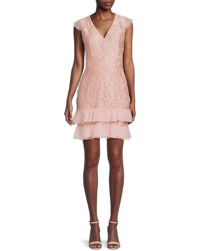 Sam Edelman Tiered Lace Mini Dress - Pink