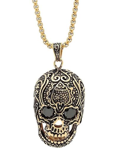 Anthony Jacobs 18k Goldplated Stainless Steel & Black Simulated Diamond Skull Pendant Necklace - Metallic