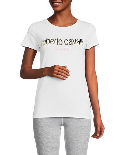 Roberto Cavalli Slim Fit Logo Crewneck T Shirt - White