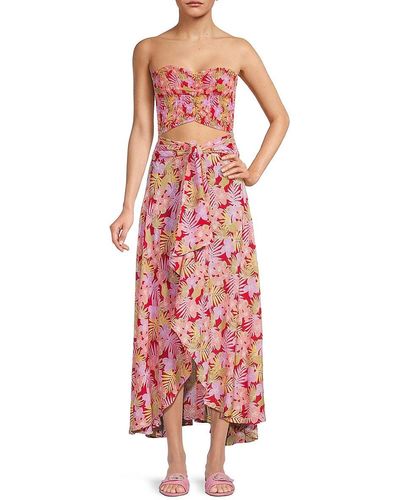 Tiare Hawaii Hollie Floral Strapless Crop Top - Red