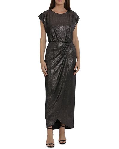 Maggy London Metallic Draped Maxi Dress - Black