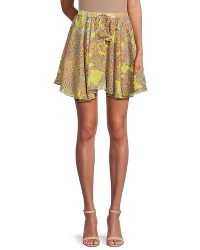 MISA Los Angles Kala Print Asymmetric Mini Skirt - Yellow