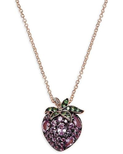 Effy 14k Rose Gold & Diamond, Pink Sapphire, Tsavorite Necklace