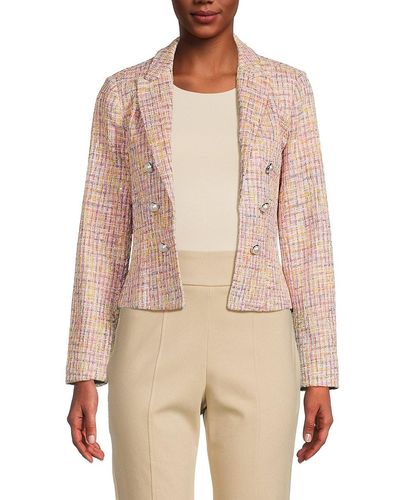 Nanette Lepore Tweed Open Front Blazer - Natural