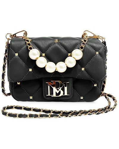 Badgley Mischka Faux Pearl-Embellished Quilted Crossbody Bag - Black