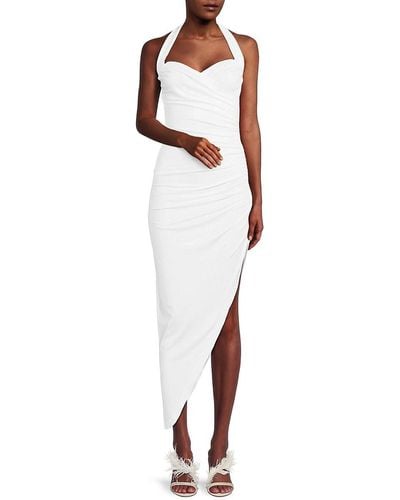 Norma Kamali Cayla Ruched Asymmetric Bodycon Gown - White
