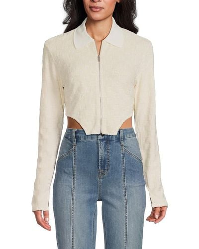 Ambush Monogram Zip Up Crop Top - Blue