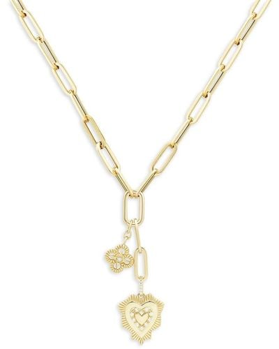 Saks Fifth Avenue 14K & 0.1 Tcw Diamond Clover & Heart Lariat Necklace - Metallic