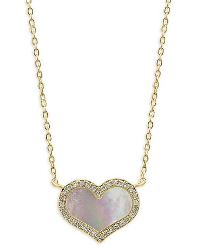 Effy 14k Goldplated Sterling Silver, Mother Of Pearl & Diamond Heart Pendant Necklace - White