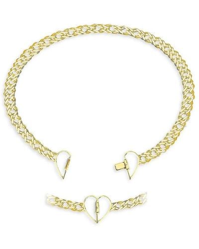 Gabi Rielle Love Struck Luxe Chain 14k Gold Vermeil & French Enamel Heart Choker Necklace - White