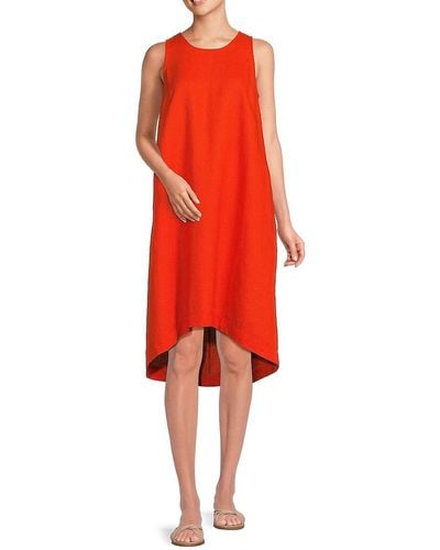 Saks Fifth Avenue High Low 100% Linen Dress - Red