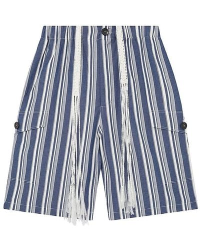 Wales Bonner Xalam Striped Flat Front Shorts - Blue