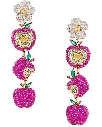 Eye Candy LA Luxe 18K Goldplated & Cubic Zirconia Apple Dangle Earrings - Pink