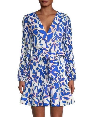 MILLY Liv Floral Pleated Mini Dress - Blue