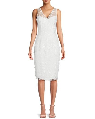 Adrianna Papell Floral Embroidered Sheath Dress - White