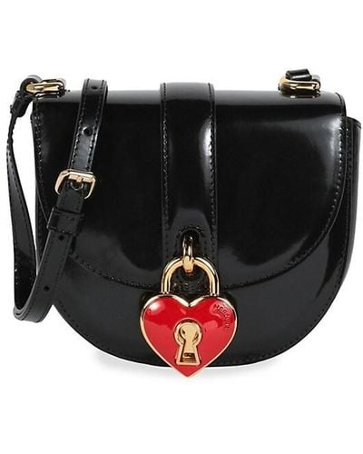 Moschino Heart Padlock Leather Crossbody Bag - Black