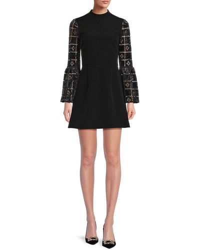 French Connection Crochet Sleeve Mini A Line Dress - Black