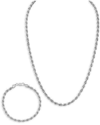 Esquire 2-Piece Sterling Round Box Chain Bracelet & Necklace Set - Metallic