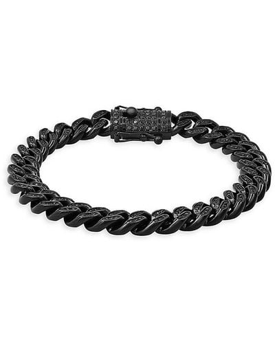 Anthony Jacobs Black Ip Plated Stainless Steel & Simulated Diamonds Cuban Link Bracelet