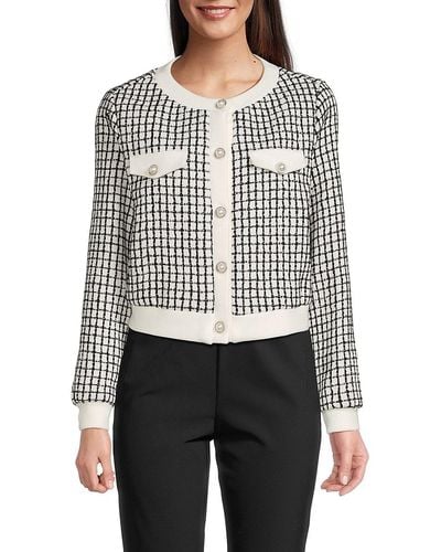 Wdny 'Checked Tweed Button Jacket - Grey
