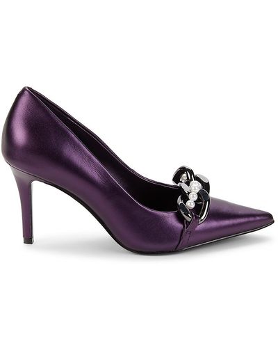 Karl Lagerfeld Shea Curb Link Leather Court Shoes - Purple