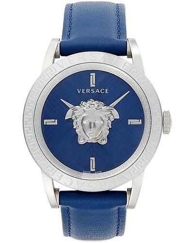 Versace 43mm Stainless Steel & Leather Strap Watch - Blue