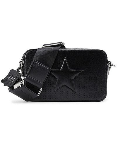 Vintage Havana Perforated Star Leather Crossbody Bag - Black