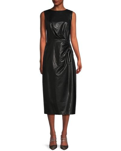 Calvin Klein Faux Leather Sheath Dress - Black