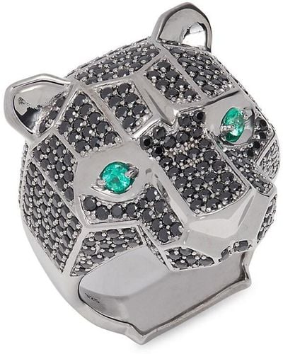 Effy Sterling, Emerald & Spinel Panther Ring - Grey