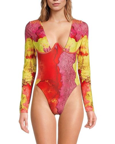Andrea Iyamah Amar Print One Piece Swimsuit - Red