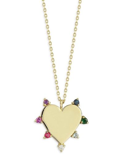 Saks Fifth Avenue Saks Fifth Avenue 14k Yellow Gold & Rainbow Multi Stone Heart Pendant Necklace - Metallic