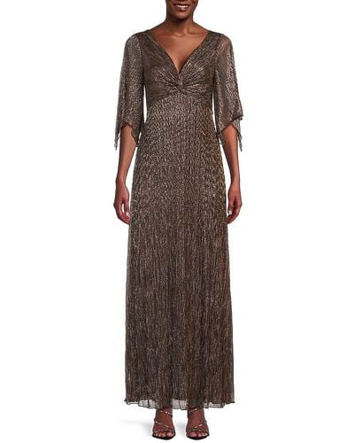 Marina Butterfly Sleeve Pleated Gown - Brown