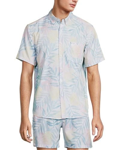 Vintage Summer Tropical Print Shirt - Blue