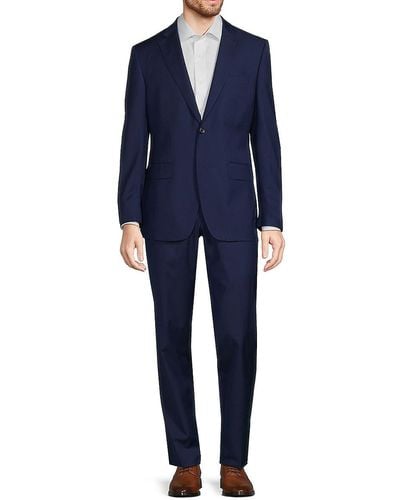 Saks Fifth Avenue Herringbone Modern Fit Wool Suit - Blue