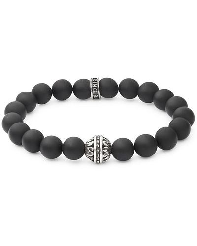 Onyx Bead Bracelet with 2 Silver Dice Beads and Logo Ring | Silver / S - King Baby Studio